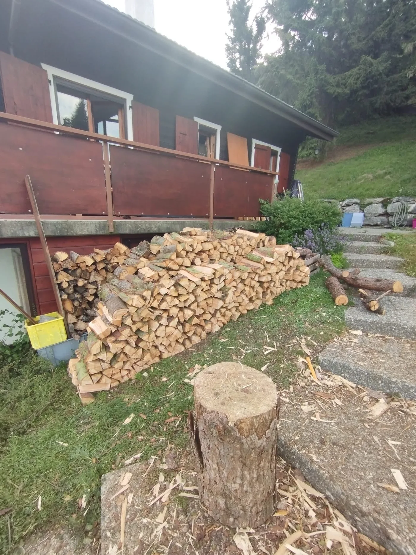 Wood before and after cutting and splitting — après